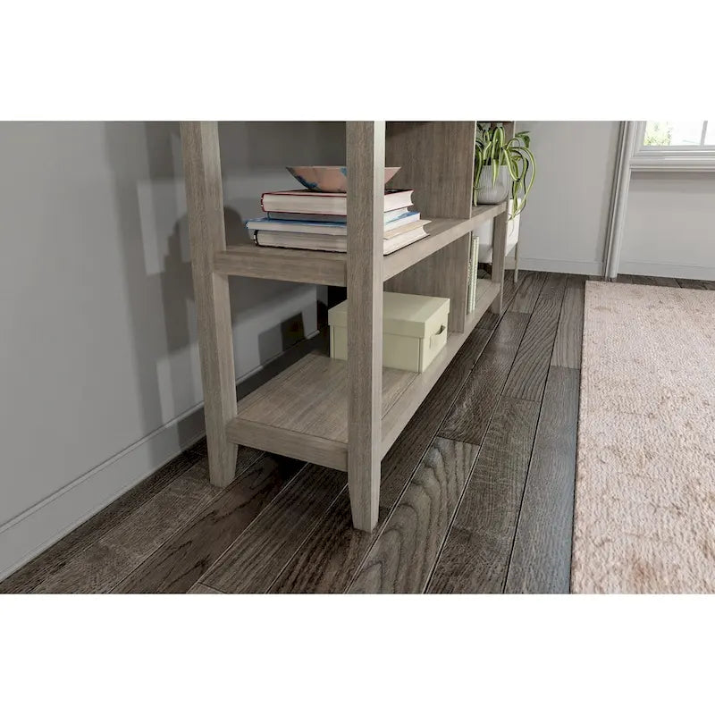 Wide Low 54"W Bookcase with 2 Shelves, Washed Grey