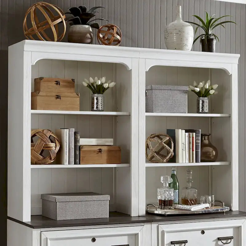 Wirebrushed White & Charcoal Bunching Lateral File Hutch