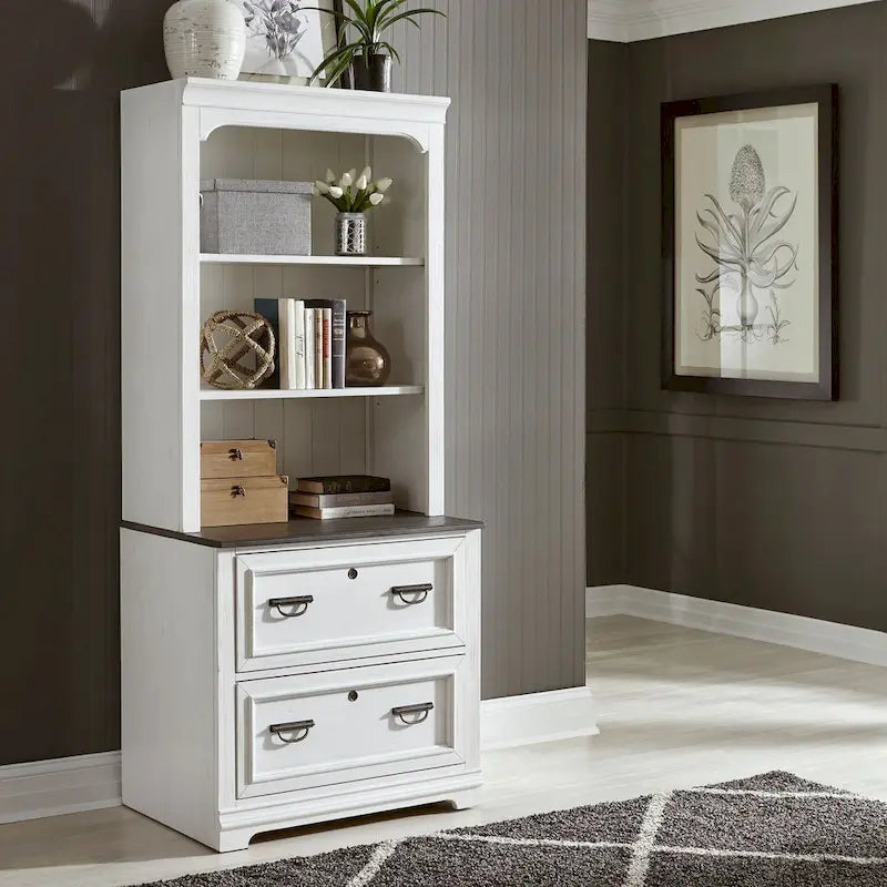 Wirebrushed White & Charcoal Bunching Lateral File Hutch