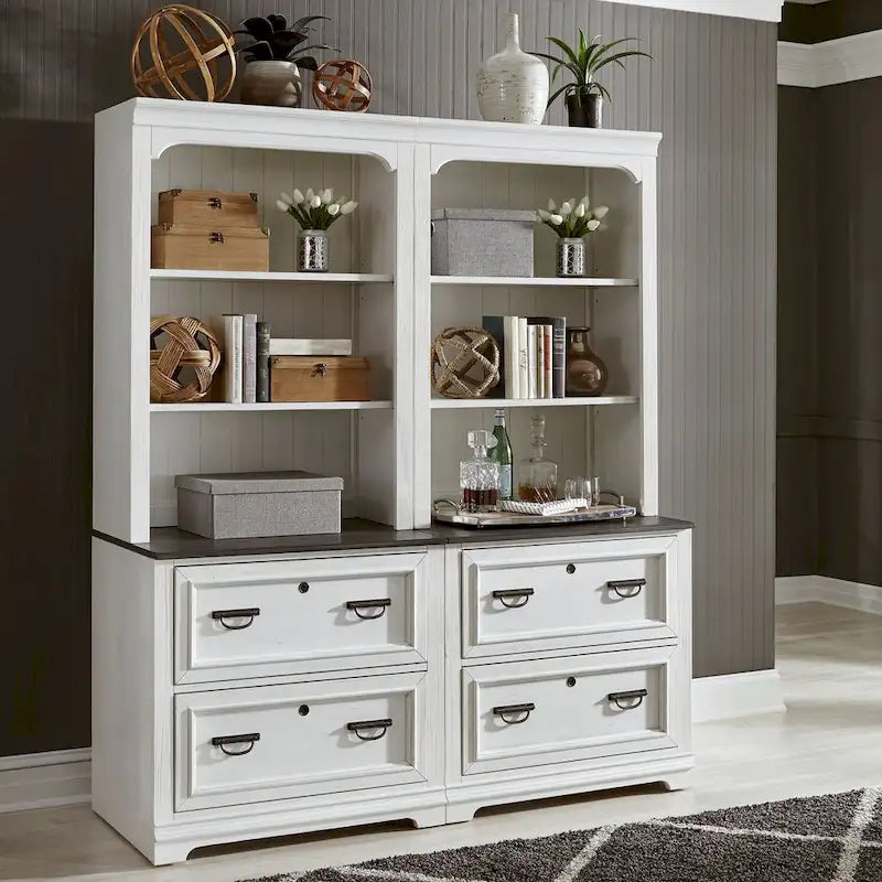 Wirebrushed White & Charcoal Bunching Lateral File Hutch