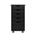 Adeptus Original Roll Cart, Solid Wood, 4 Plus 1 Drawer Narrow Roll Cart Black