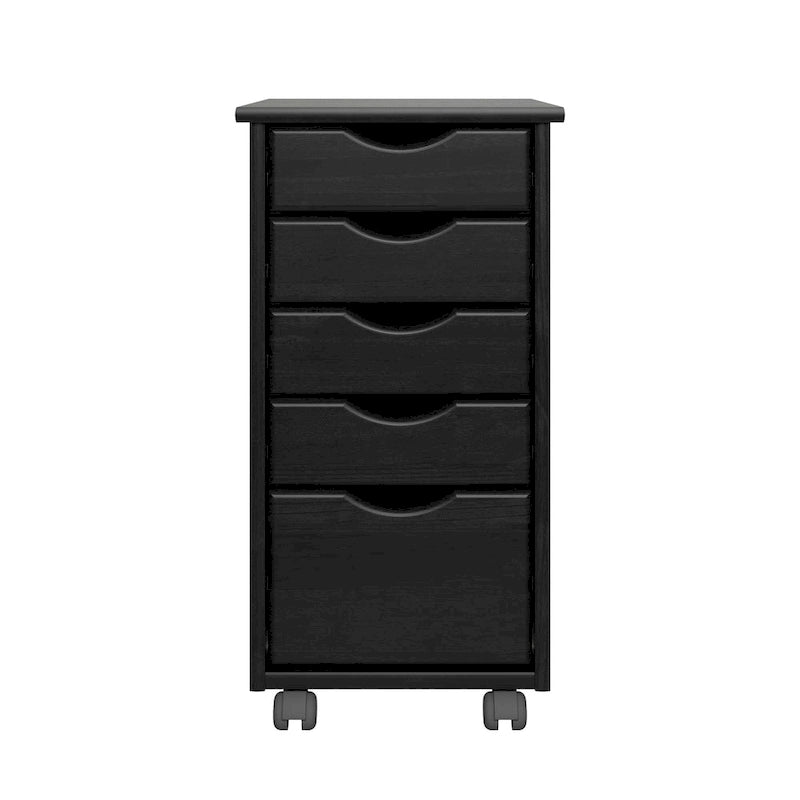 Adeptus Original Roll Cart, Solid Wood, 4 Plus 1 Drawer Narrow Roll Cart Black