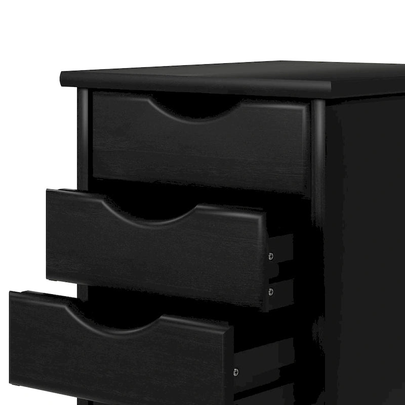 Solid Wood 4+1 Drawer Narrow Roll Cart, Black