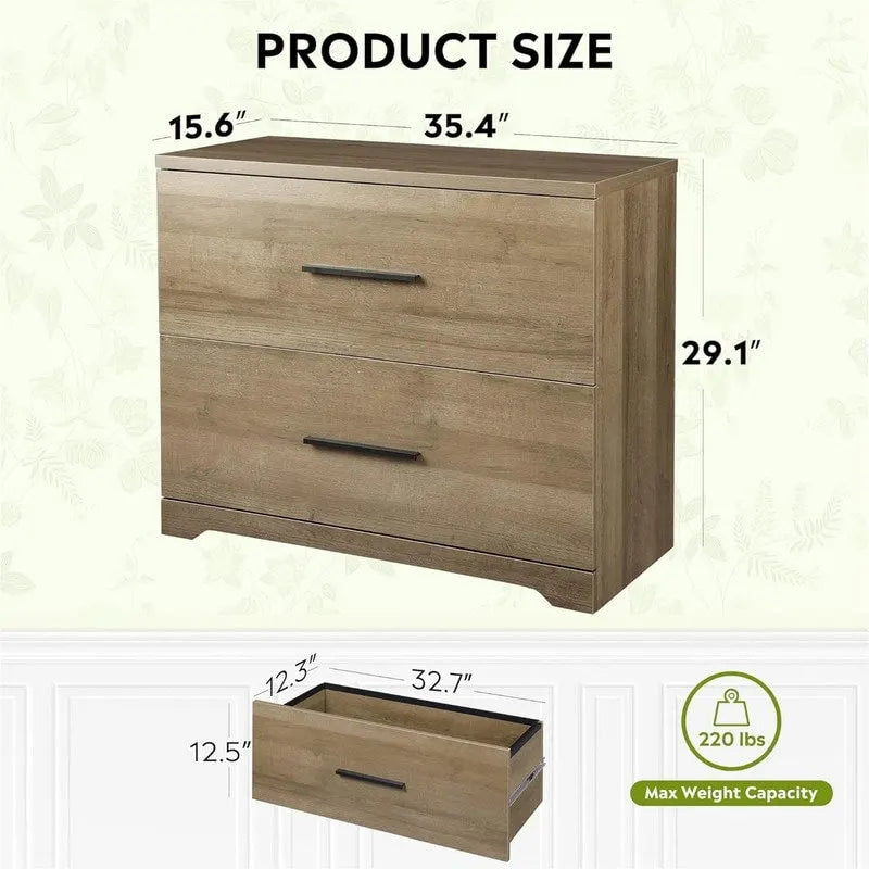 2 Drawer Wood Lateral File Cabinet - 15.75D x 35.43W x 29.37H