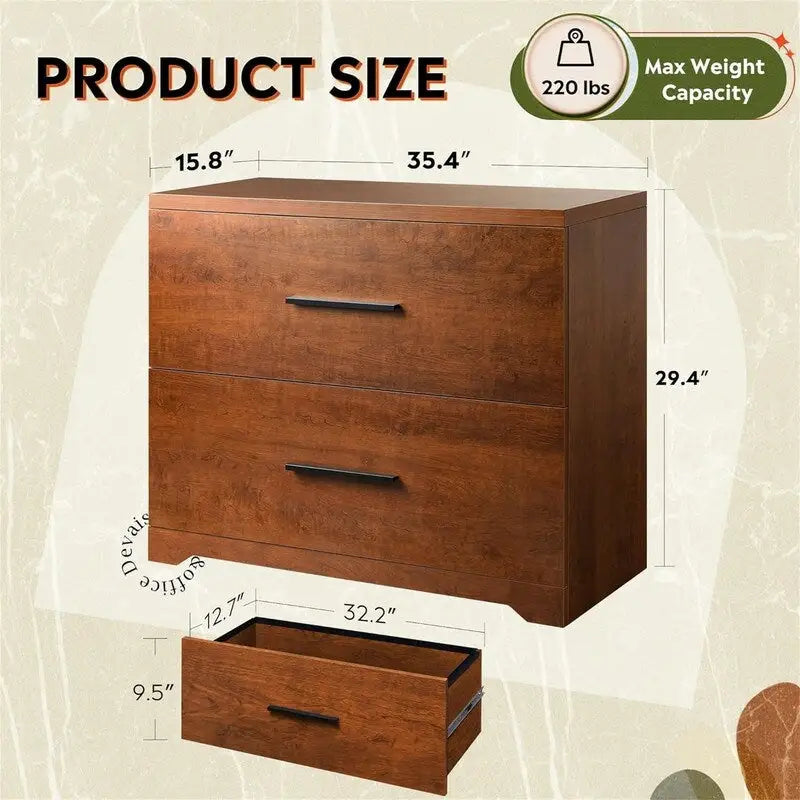 2 Drawer Wood Lateral File Cabinet - 15.75D x 35.43W x 29.37H