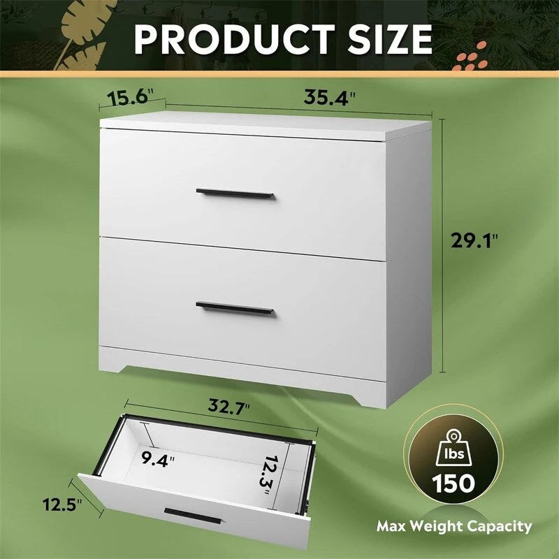 2 Drawer Wood Lateral File Cabinet - 15.75D x 35.43W x 29.37H