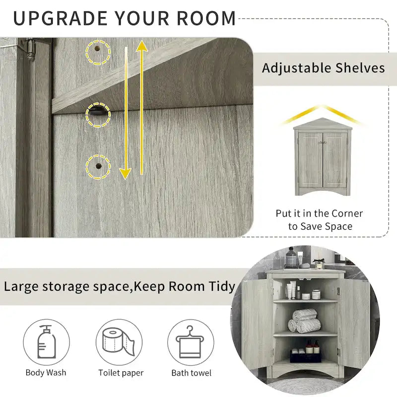 Triangle Bathroom Storage Cabinet with Adjustable Shelves