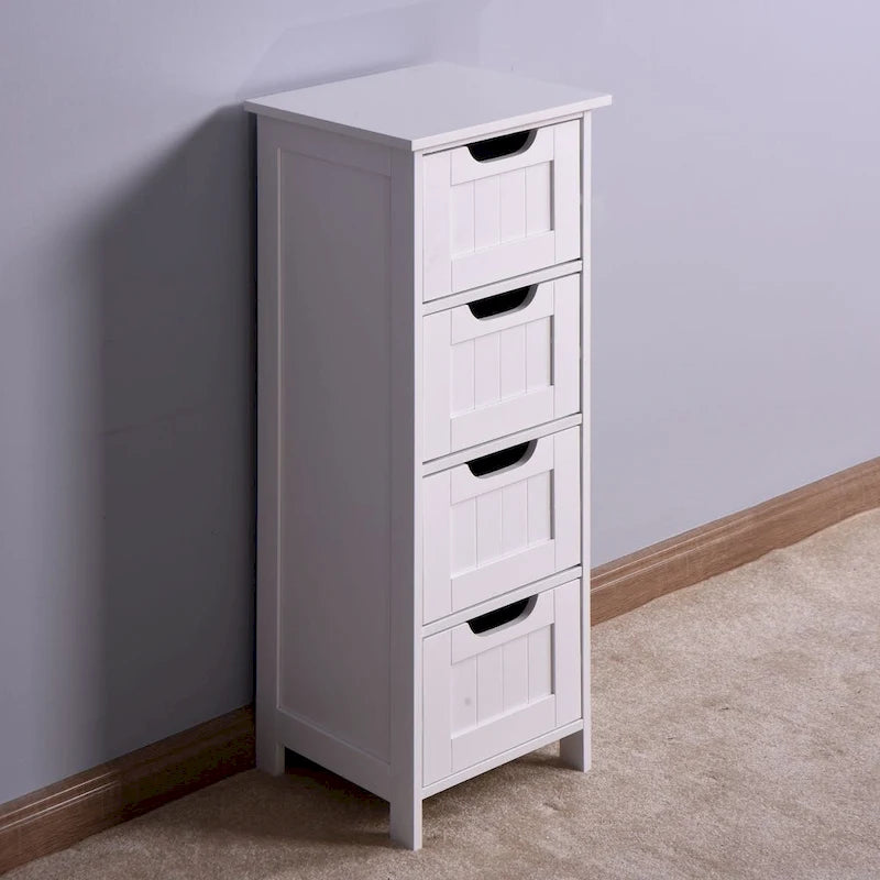 White Bathroom Storage Cabinet, Freestanding Cabinet with Drawers