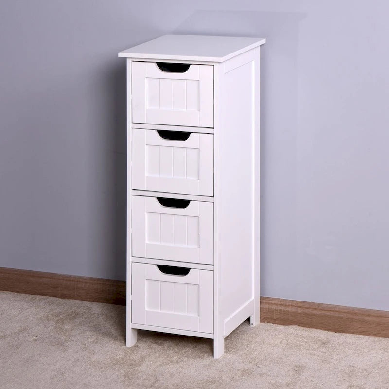 White Bathroom Storage Cabinet, Freestanding Cabinet with Drawers