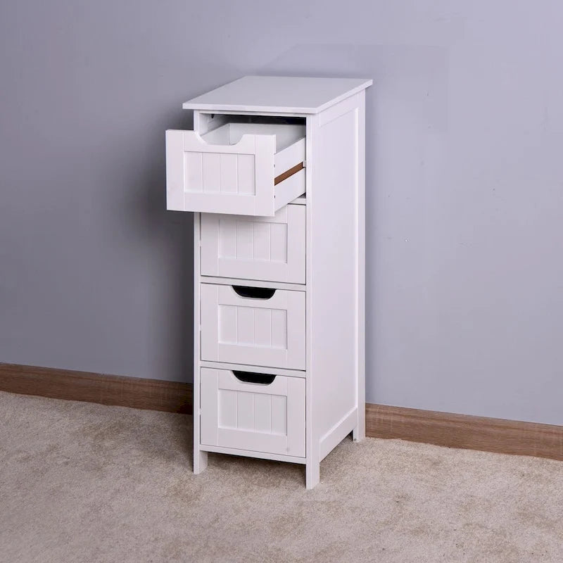 White Bathroom Storage Cabinet, Freestanding Cabinet with Drawers