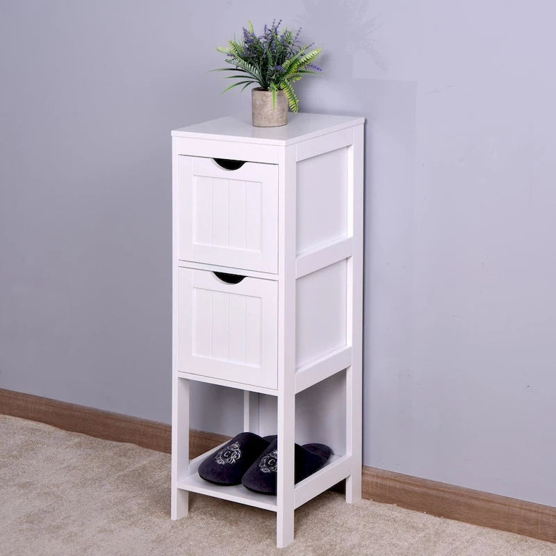 White Bathroom Storage Cabinet, Freestanding Cabinet with Drawers