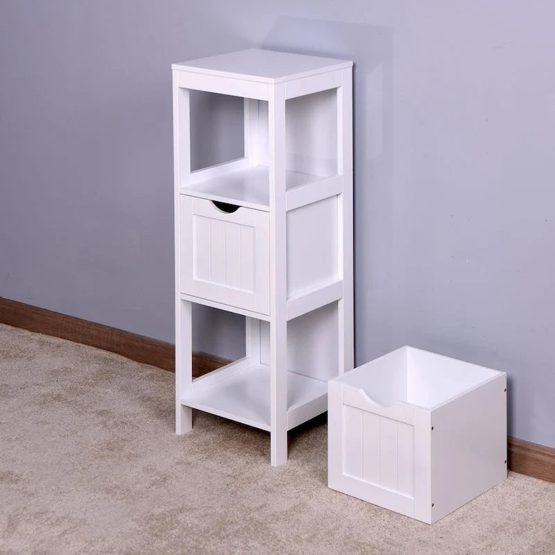 White Bathroom Storage Cabinet, Freestanding Cabinet with Drawers