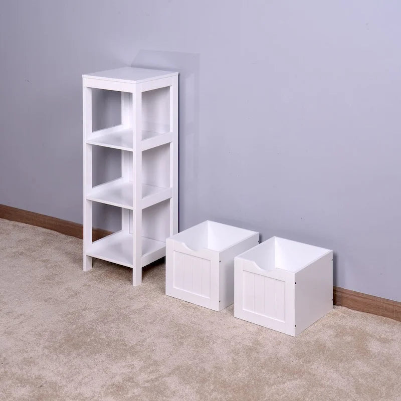 White Bathroom Storage Cabinet, Freestanding Cabinet with Drawers