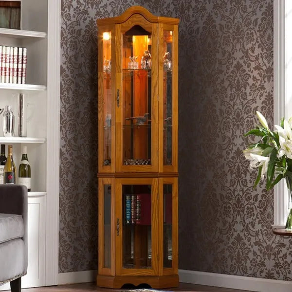 SEI Furniture Sebbar Oak Lighted Display Curio Cabinet