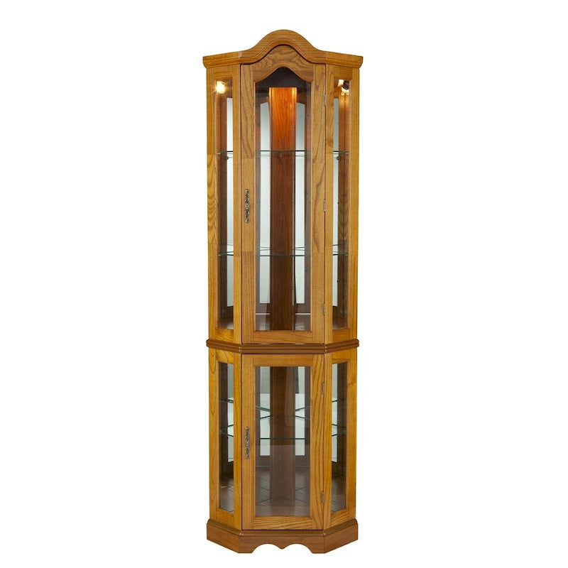 Oak Lighted Display Curio Cabinet