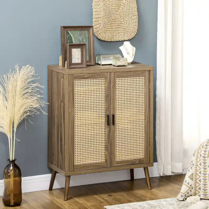 HOMCOM Sideboard Buffet Cabinet with Rattan Decorated Doors