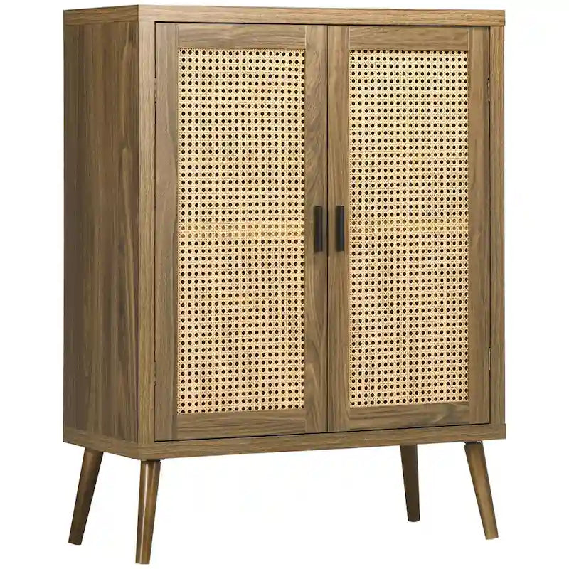 HOMCOM Sideboard Buffet Cabinet with Rattan Decorated Doors