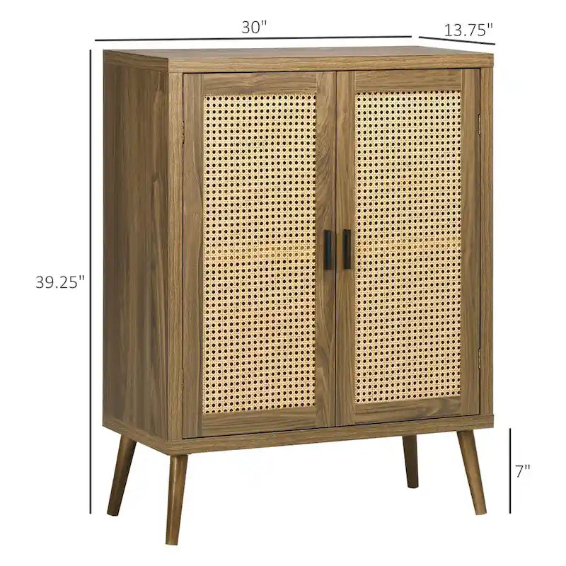 HOMCOM Sideboard Buffet Cabinet with Rattan Decorated Doors