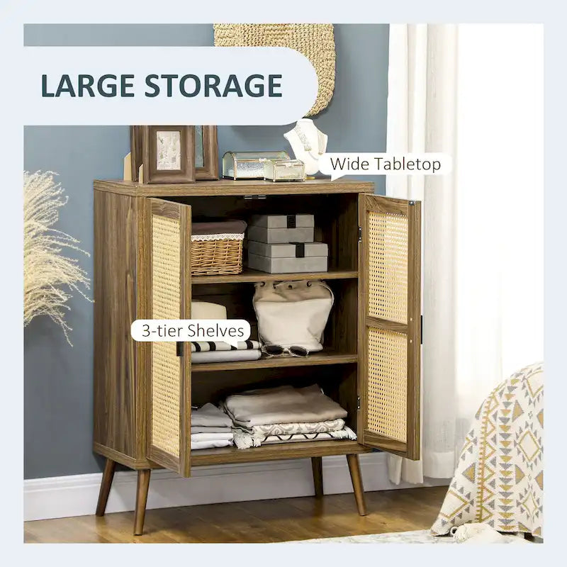 HOMCOM Sideboard Buffet Cabinet with Rattan Decorated Doors