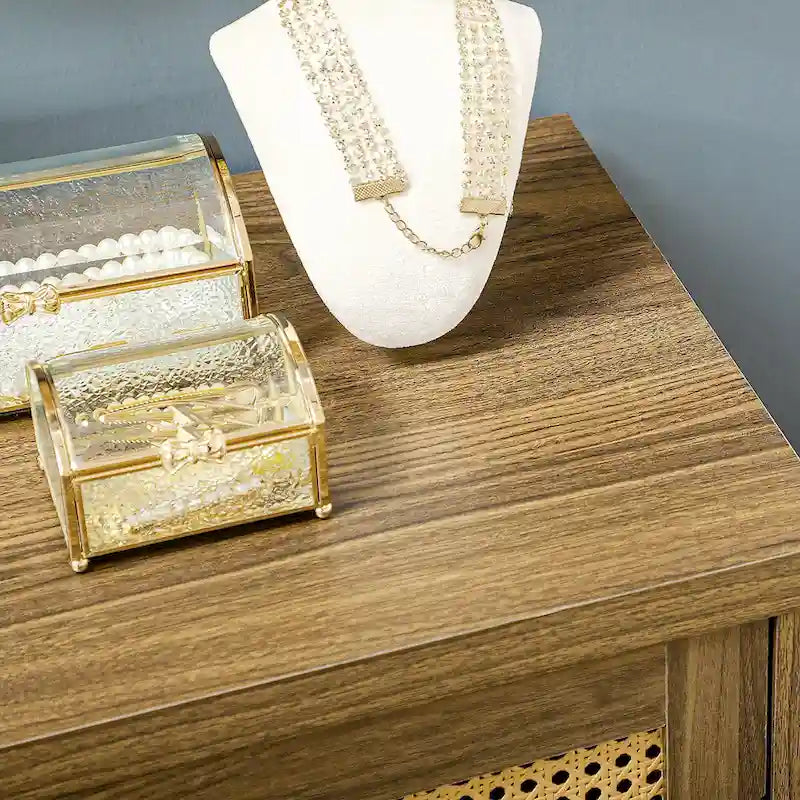 HOMCOM Sideboard Buffet Cabinet with Rattan Decorated Doors