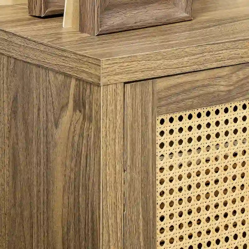 HOMCOM Sideboard Buffet Cabinet with Rattan Decorated Doors