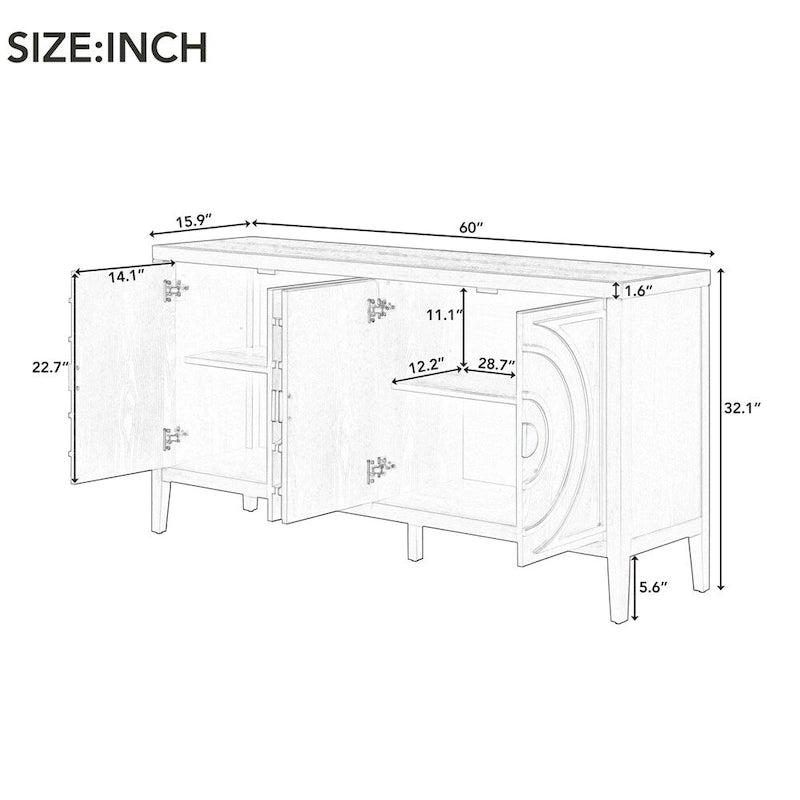 Sideboarddoor with Circular Groove Design Round Metal Door Handle - N/A