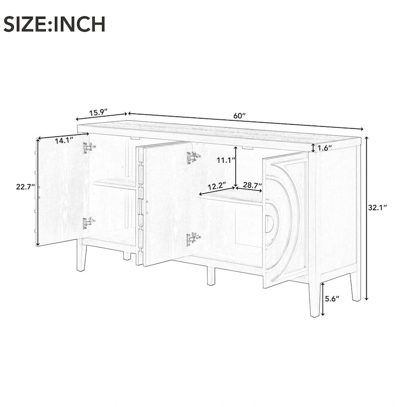 Sideboarddoor with Circular Groove Design Round Metal Door Handle - N/A