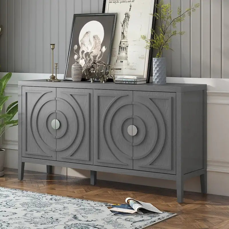 Sideboarddoor with Circular Groove Design Round Metal Door Handle - N/A