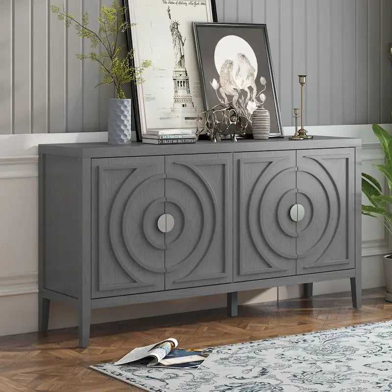 Sideboarddoor with Circular Groove Design Round Metal Door Handle - N/A