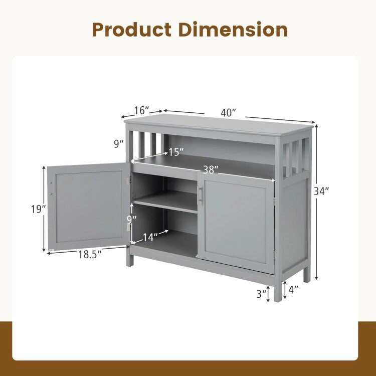 Kitchen Buffet Server Sideboard Storage Cabinet with 2 Doors and Shelf - 40 x 16 x 34 (L x W x H)