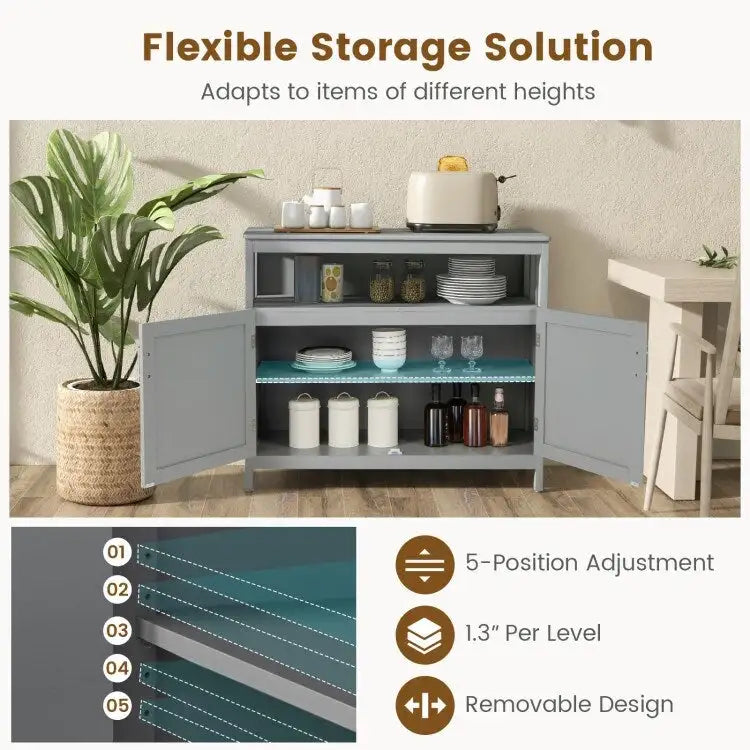 Kitchen Buffet Server Sideboard Storage Cabinet with 2 Doors and Shelf - 40 x 16 x 34 (L x W x H)
