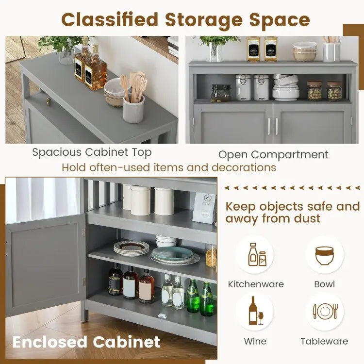 Kitchen Buffet Server Sideboard Storage Cabinet with 2 Doors and Shelf - 40 x 16 x 34 (L x W x H)
