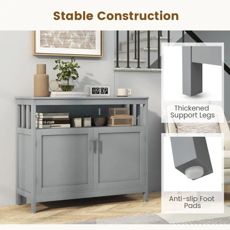Kitchen Buffet Server Sideboard Storage Cabinet with 2 Doors and Shelf - 40 x 16 x 34 (L x W x H)