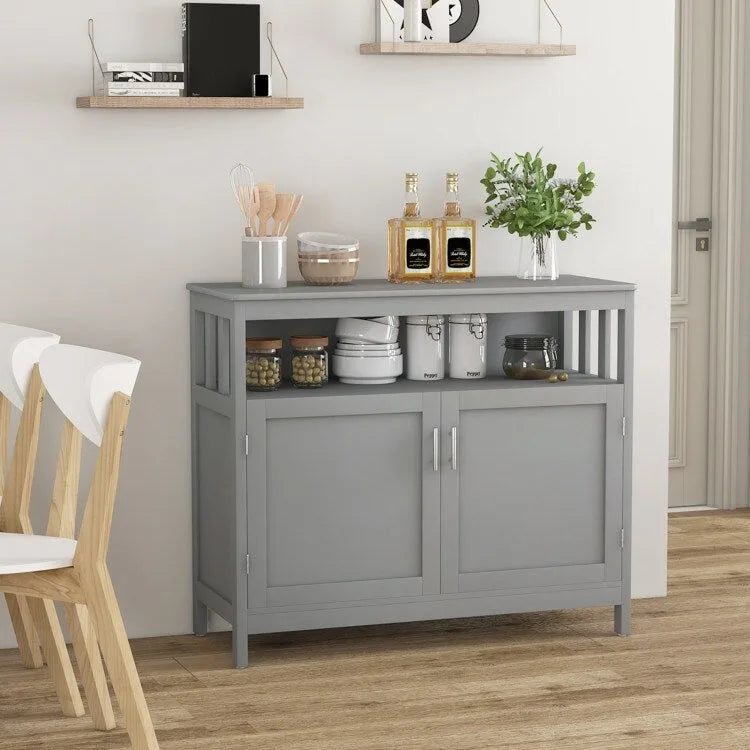 Kitchen Buffet Server Sideboard Storage Cabinet with 2 Doors and Shelf - 40 x 16 x 34 (L x W x H)