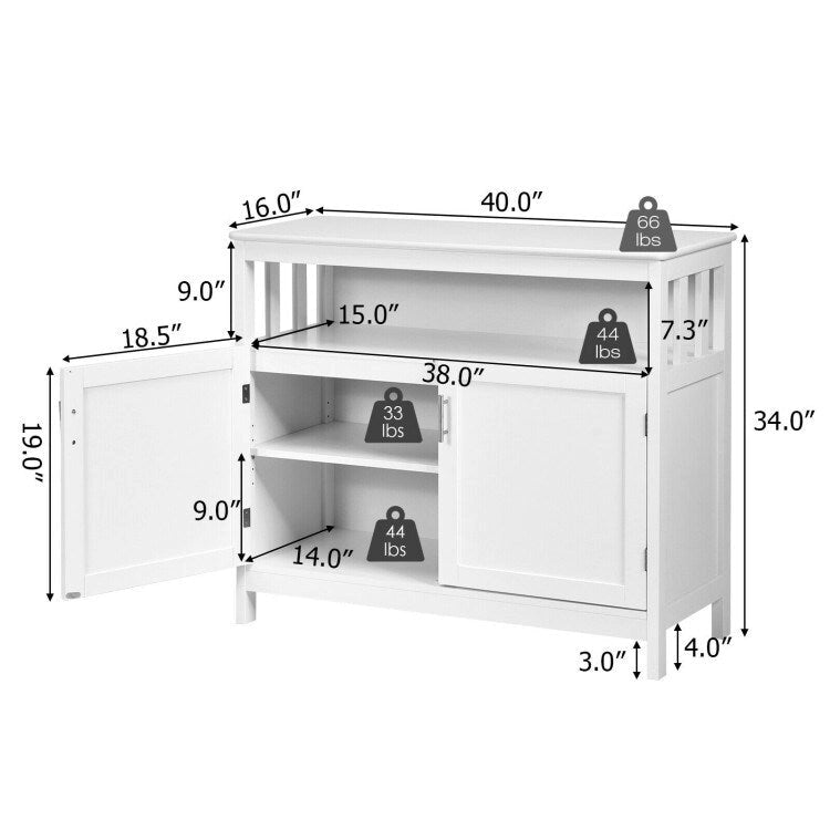 Kitchen Buffet Server Sideboard Storage Cabinet with 2 Doors and Shelf - 40 x 16 x 34 (L x W x H)