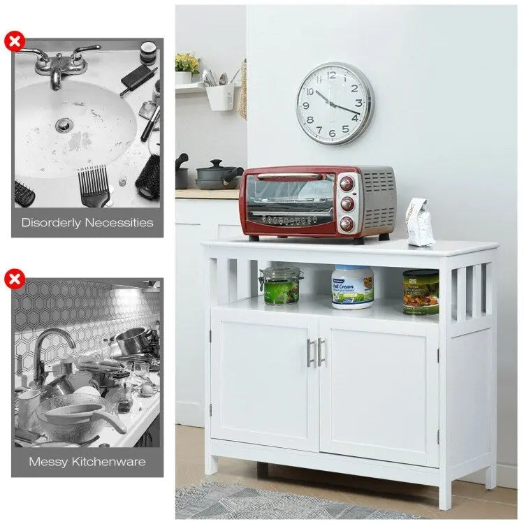 Kitchen Buffet Server Sideboard Storage Cabinet with 2 Doors and Shelf - 40 x 16 x 34 (L x W x H)