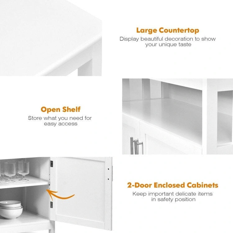 Kitchen Buffet Server Sideboard Storage Cabinet with 2 Doors and Shelf - 40 x 16 x 34 (L x W x H)