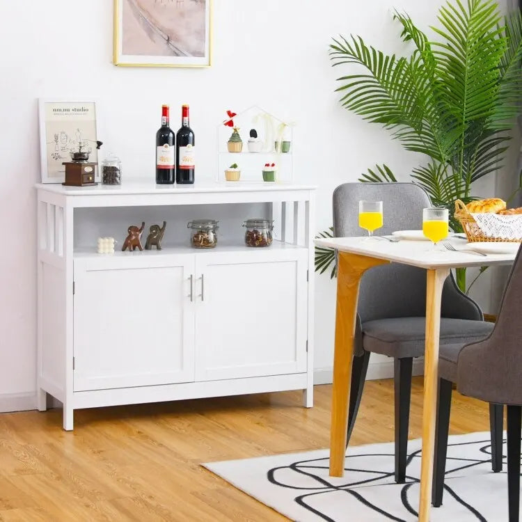 Kitchen Buffet Server Sideboard Storage Cabinet with 2 Doors and Shelf - 40 x 16 x 34 (L x W x H)