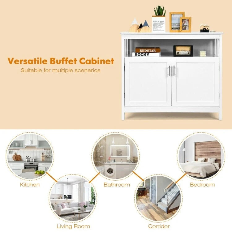 Kitchen Buffet Server Sideboard Storage Cabinet with 2 Doors and Shelf - 40 x 16 x 34 (L x W x H)