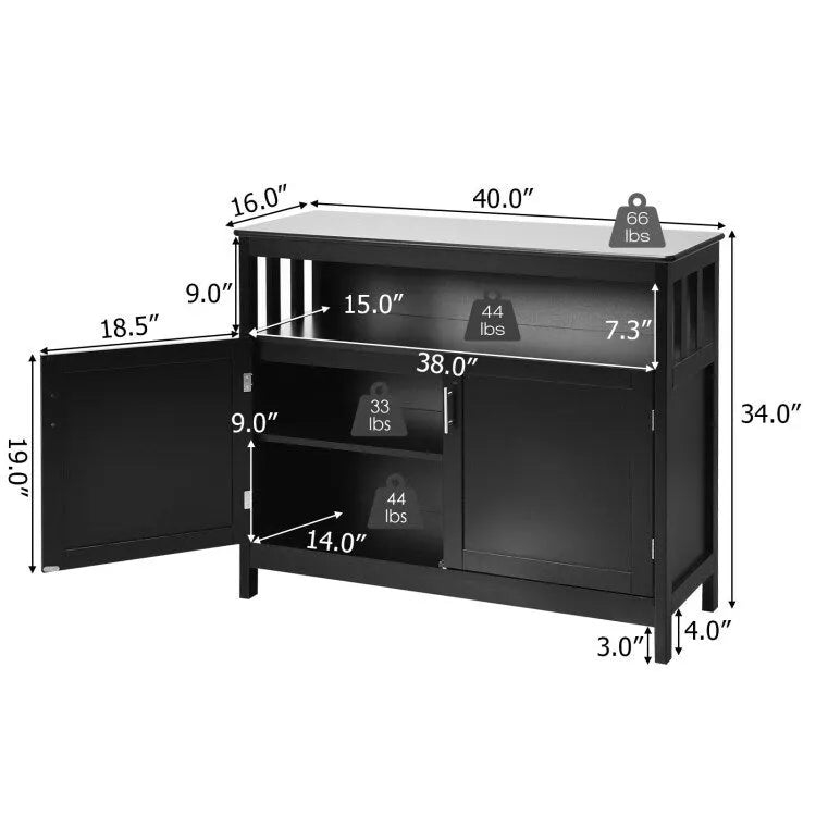 Kitchen Buffet Server Sideboard Storage Cabinet with 2 Doors and Shelf - 40 x 16 x 34 (L x W x H)