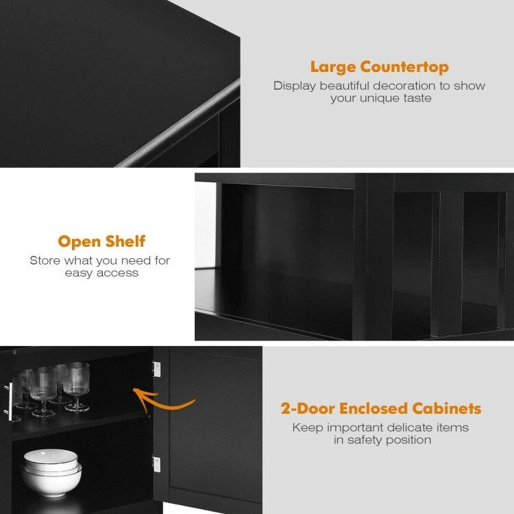 Kitchen Buffet Server Sideboard Storage Cabinet with 2 Doors and Shelf - 40 x 16 x 34 (L x W x H)