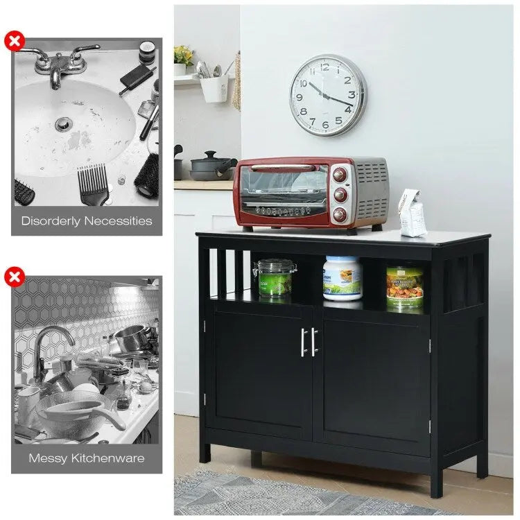 Kitchen Buffet Server Sideboard Storage Cabinet with 2 Doors and Shelf - 40 x 16 x 34 (L x W x H)