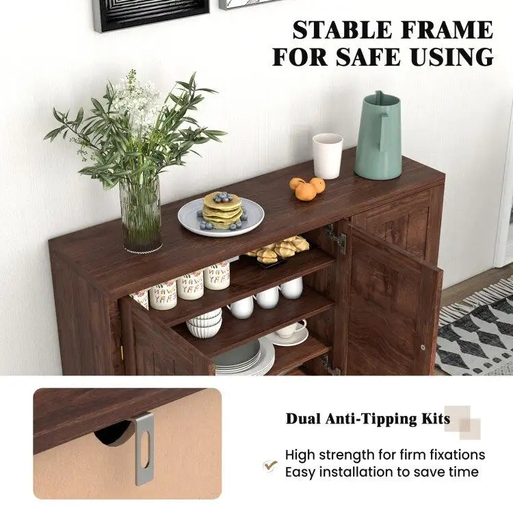 3-Door Buffet Sideboard with Adjustable Shelves and Anti-Tipping Kits - 45 x 13 x 28 (L x W x H)