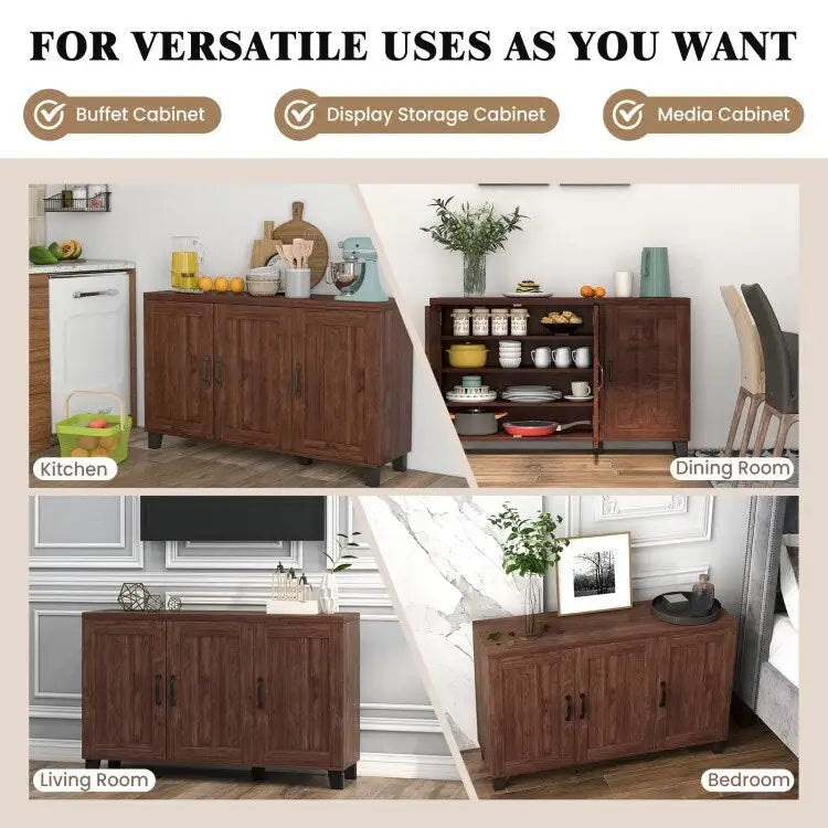 3-Door Buffet Sideboard with Adjustable Shelves and Anti-Tipping Kits - 45 x 13 x 28 (L x W x H)