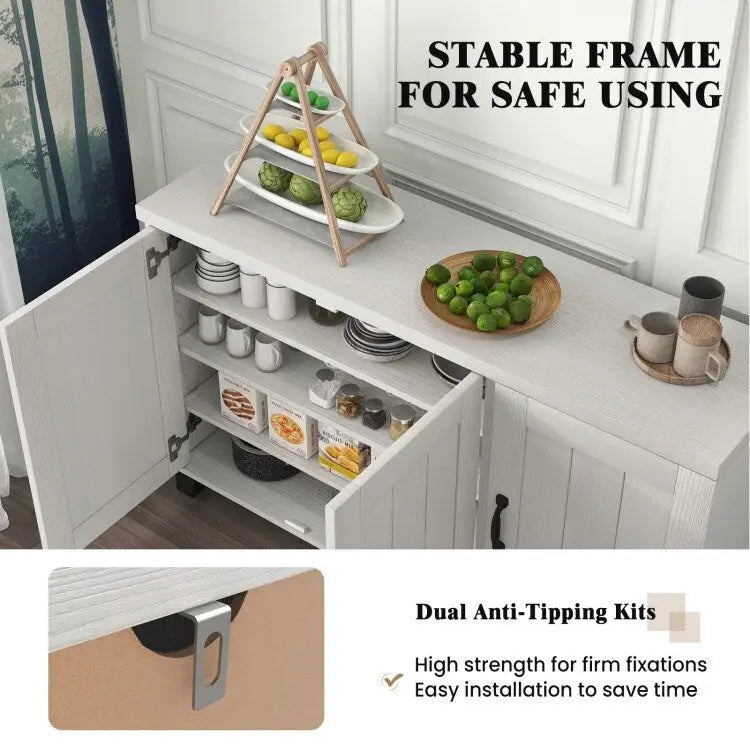 3-Door Buffet Sideboard with Adjustable Shelves and Anti-Tipping Kits - 45 x 13 x 28 (L x W x H)