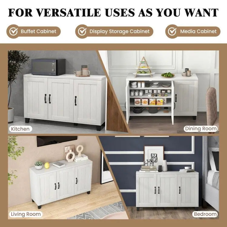 3-Door Buffet Sideboard with Adjustable Shelves and Anti-Tipping Kits - 45 x 13 x 28 (L x W x H)