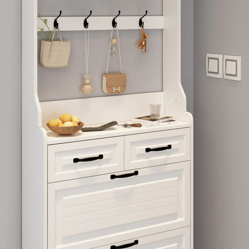 Wood Shoe Storage Cabinet 24-Pair Foldable Compartments Shoe Cabinet with 2-Drawer,3 Flip Drawers & Hanger