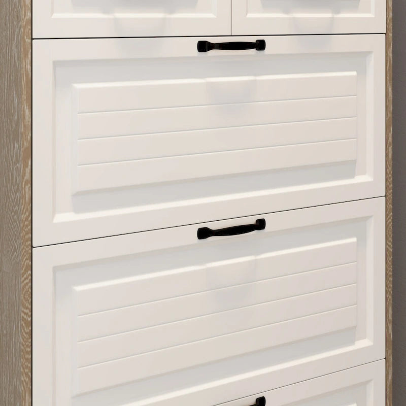 Wood Shoe Storage Cabinet 24-Pair Foldable Compartments Shoe Cabinet with 2-Drawer,3 Flip Drawers & Hanger