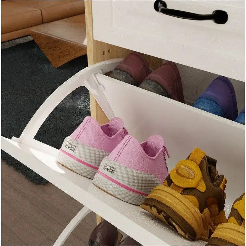Wood Shoe Storage Cabinet 24-Pair Foldable Compartments Shoe Cabinet with 2-Drawer,3 Flip Drawers & Hanger