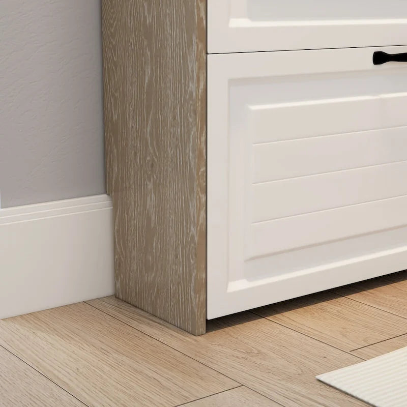 Wood Shoe Storage Cabinet 24-Pair Foldable Compartments Shoe Cabinet with 2-Drawer,3 Flip Drawers & Hanger